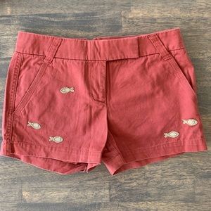 J.Crew Women’s Broken-In Chino Shorts in Nantucket Red w/ Embroidered Fish
